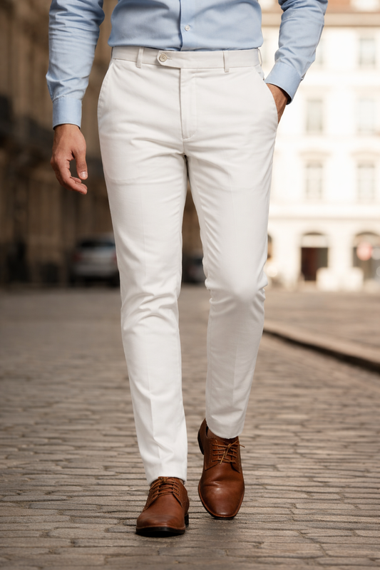 Off White Italian Flex Waist Formal Trouser