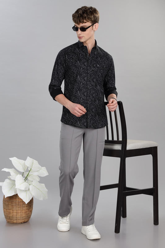 Luxe Black Textured Print Stain Proof Shirt