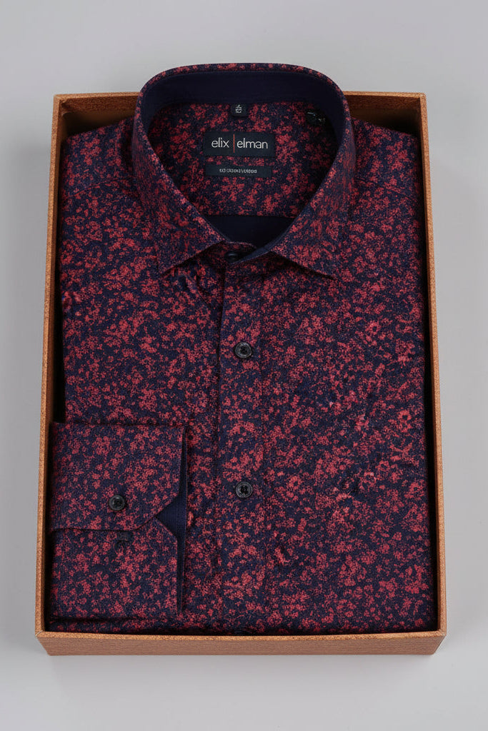 Navy Red Botanical Print Stain Proof Shirt