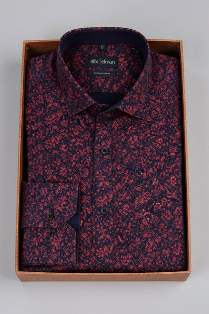 Navy Red Botanical Print Stain Proof Shirt