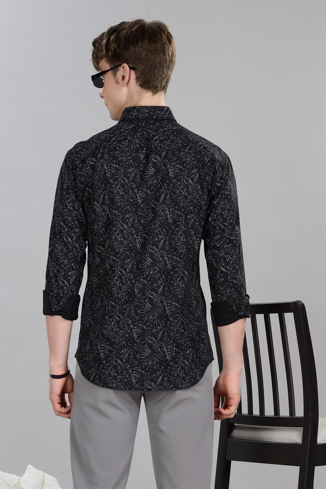 Luxe Black Textured Print Stain Proof Shirt