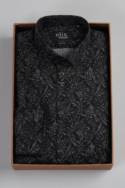 Luxe Black Textured Print Stain Proof Shirt