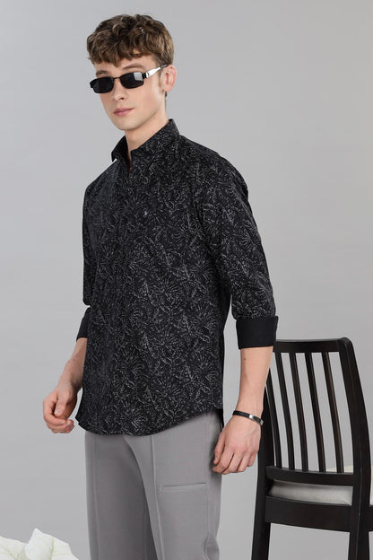 Luxe Black Textured Print Stain Proof Shirt
