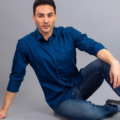 Royal Blue Solid Smart Stain Proof Shirt